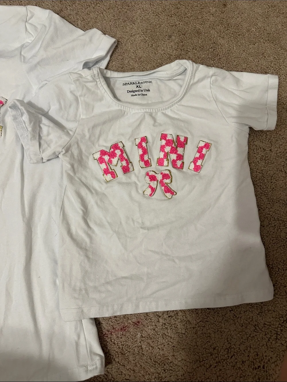 White 'Mama' Women’s Tee with Pink Patterned Appliqué - Matching Set Style